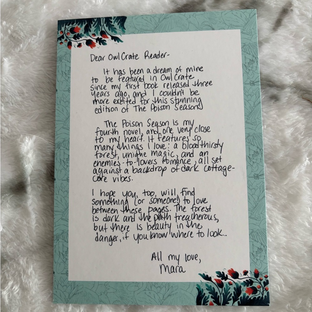 Free Add On Owlcrate - The Poison Season author letter